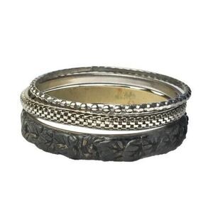 Lot of Bracelets Three Metal Bangle Stack Multicolor Antiqued Brass Silver Tone